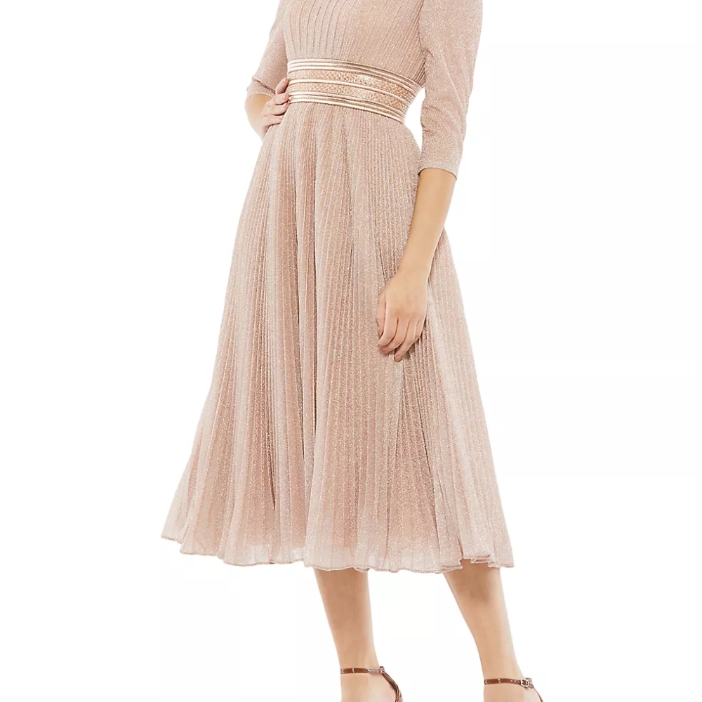 Mac Duggal Pink Pleated Wrap Dress for Wedding Guest